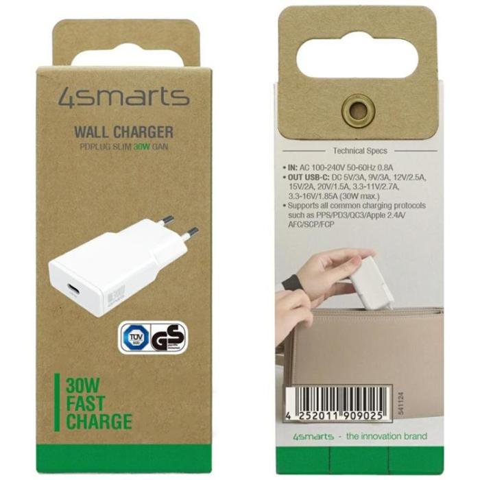 4smarts - 4smarts Snabbladdare 30W USB-C GaN PDPlug Slim - Vit