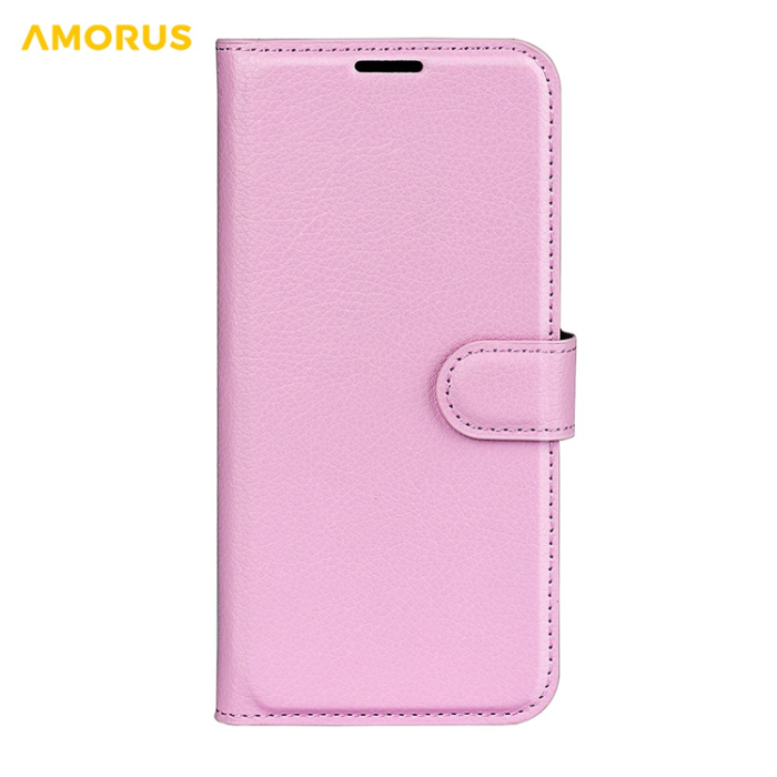 Amorus - AMORUS iPhone 17 Plånboksfodral Flipstativ Litchi - Rosa