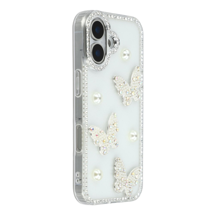 A-One Brand - iPhone 17 Mobilskal Rhinestone Edge Pearl Butterfly