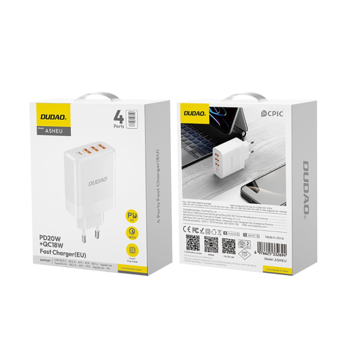 Dudao - Dudao Väggladdare Adaptrar 3x USB-A/1x USB-C 20W - Vit