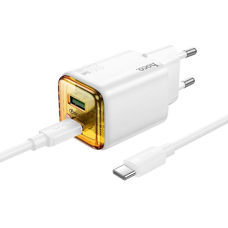 Hoco Snabbladdare PD 20W USB-A USB-C QC3.0 3A med USB-C Kabel N52 - Vit | 505295 | AlltMobil