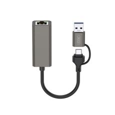 XO - XO 2in1 USB-A - USB-C HUB Adapter RJ45 - Grå