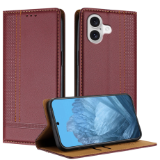 A-One Brand - iPhone 17 Plånboksfodral Kickstand Grid Pattern - Wine Röd