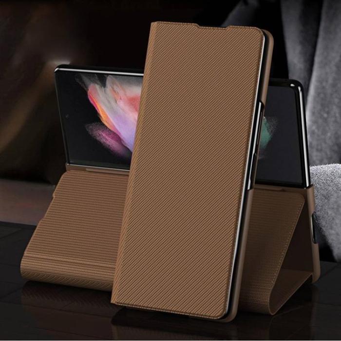 A-One Brand - Galaxy Z Fold 4 Fodral Kevlar Texture Folio Flip - Brun