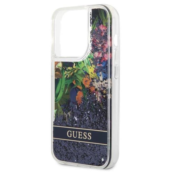 Guess - GUESS iPhone 14 Pro Max Skal Flower Liquid Glitter - Blå