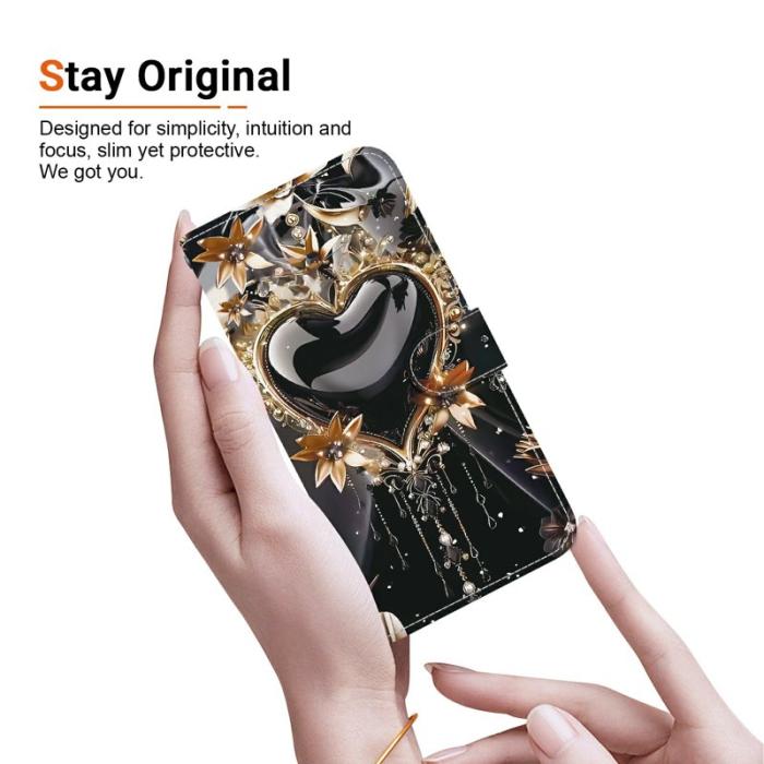 OEM - Samsung Galaxy S26 Plånboksfodral Konstläder Ställ Svart Guld Hjärta