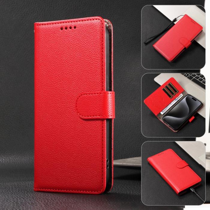 OEM - Mobilskal till Samsung Galaxy S26 Plus RFID-Skydd 3 Kortplatser KonstLäder - Röd
