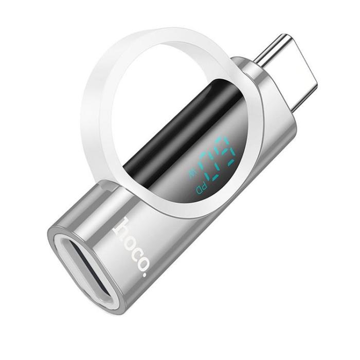 Hoco - Hoco Adapter USB-C Till Lightning Med Display 3A 60W - Silver