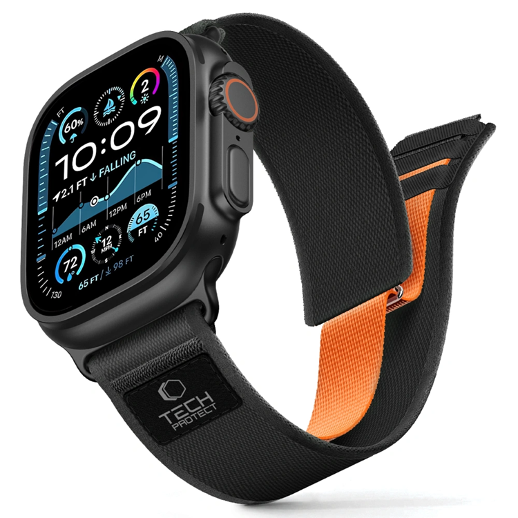 Tech-Protect Apple Watch (44/45/46/49mm) Armband Nylon Elite - Svart/Orange | 5123 | AlltMobil