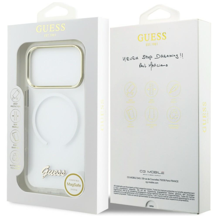 Guess - Guess Mobilskal För iPhone 17 Pro MagSafe IML Gradient Script Metal - Vit