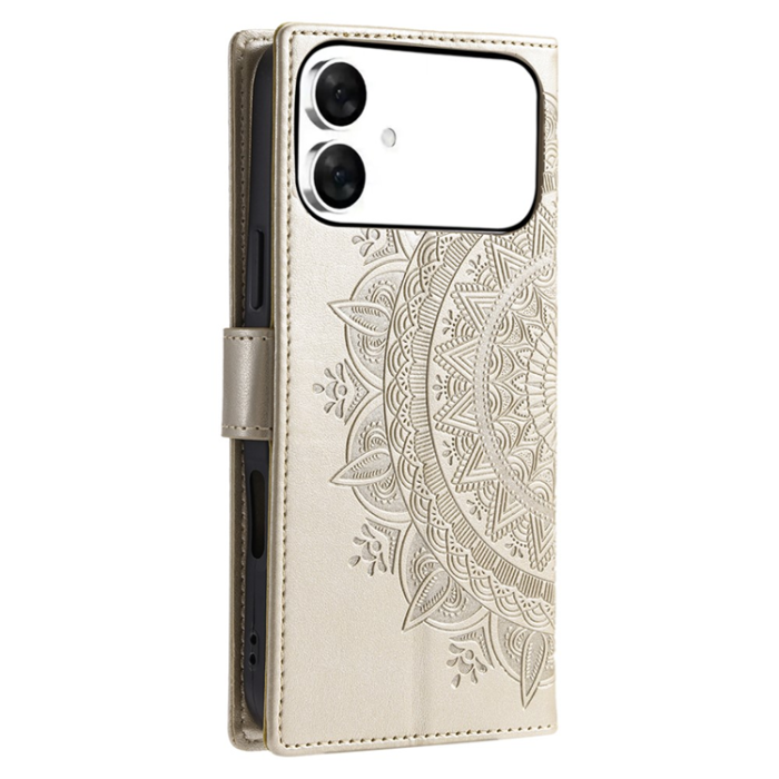 A-One Brand - Galaxy S26 Edge Plånboksfodral Imprinted Totem Läder - Guld