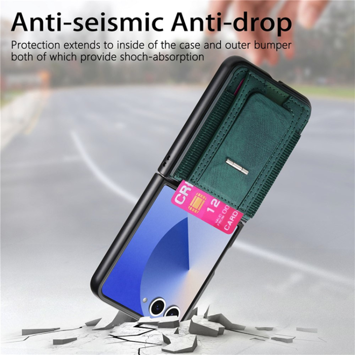 A-One Brand - Galaxy Z Flip 7 Mobilskal Kickstand Retro Korthållare - Grön