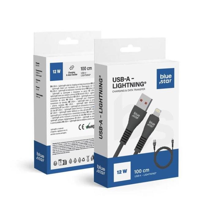 Blue Star - Blue Star USB-A - Lightning 2A 12W Kabel 1m DC99I - Svart