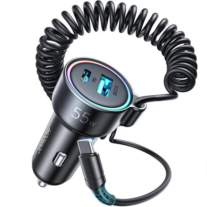 Joyroom - Joyroom 3-i-1 Snabb Billaddare 45W med USB-C Kabel 1.5m - Svart