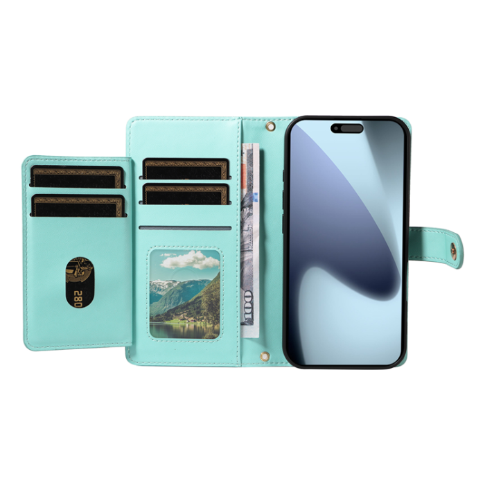A-One Brand - iPhone 17 Pro Plånboksfodral Rhombus Läder med rem - Ljusgrön