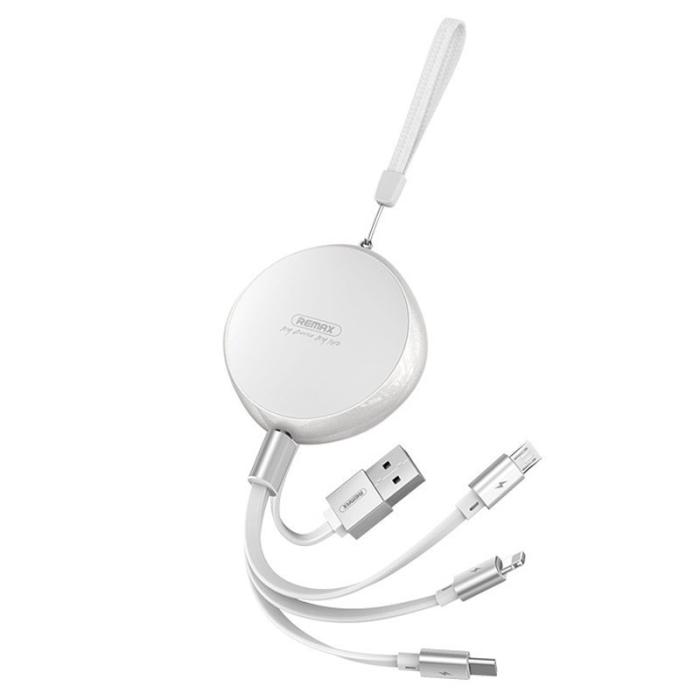 UTGATT1 - REMAX Retractable Kabel 3in1 Lightning - Micro USB - USB-C 1M - Vit