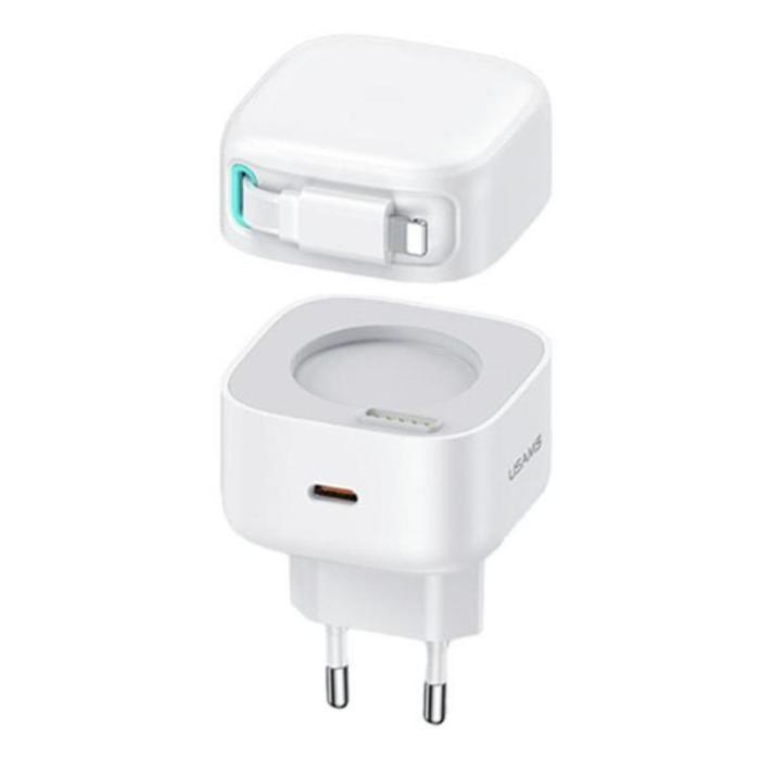 USAMS - USAMS Väggladdare 35W Gan 1xUSB-C med Lightning kabel (endast huvud) - vit