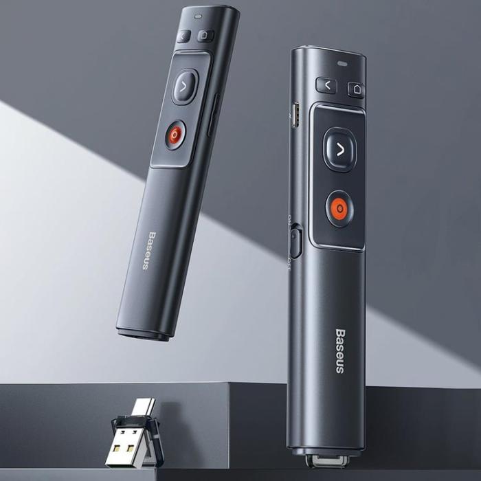 BASEUS - Baseus Orange Dot Wireless Presenter (Röd Laser) - Grå