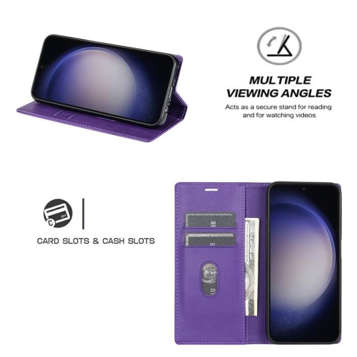 Amorus - Samsung Galaxy S26 Plånboksfodral Magnetisk Stängning Konstläder - Lila