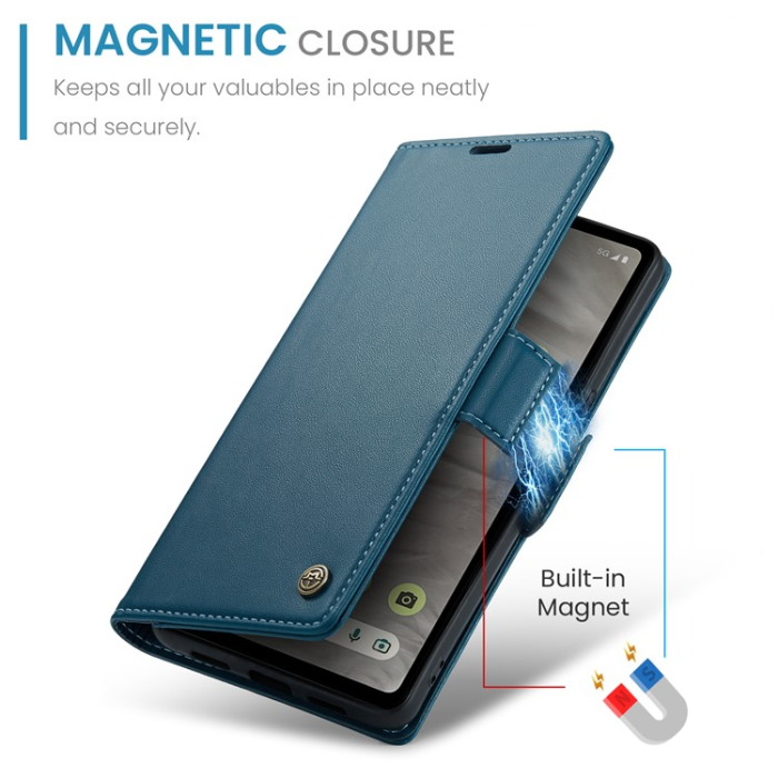 Caseme - Caseme Google Pixel 7A Plånboksfodral RFID Litchi - Blå