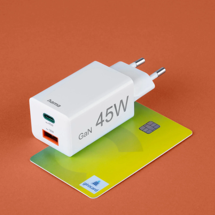 Hama - Hama Snabbladdare 45W 1xUSB-C 1xUSB-A GaN - Vit