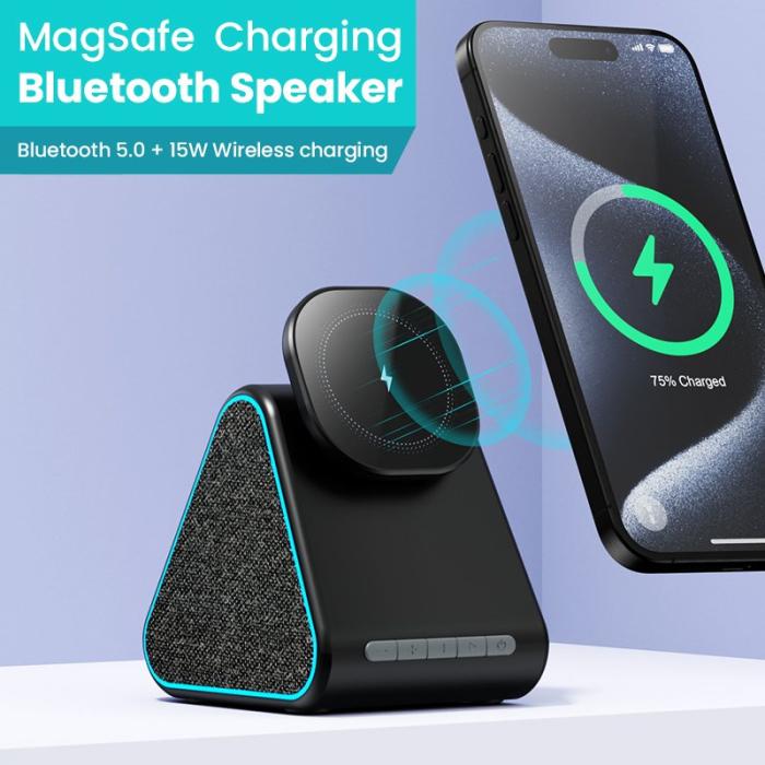 OEM - DM-23 15W Trådlös laddare med telefonställ och Bluetooth-högtalare