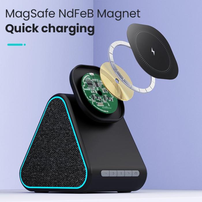 OEM - DM-23 15W Trådlös laddare med telefonställ och Bluetooth-högtalare