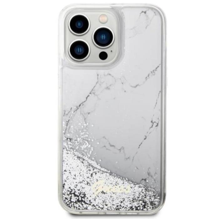 Guess - Guess iPhone 14 Pro Max Mobilskal Liquid Glitter Marble - Vit