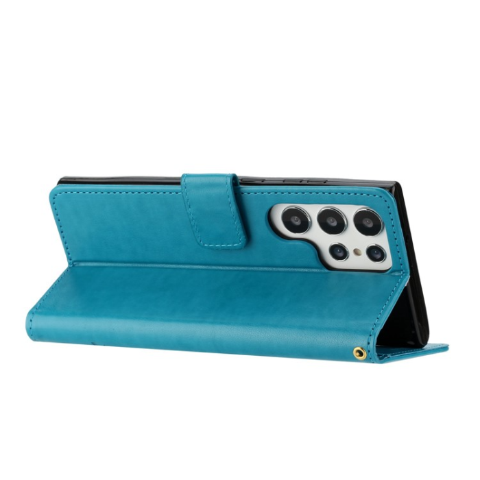 A-One Brand - Galaxy S23 Ultra Plånboksfodral Imprinting Flower Butterfly - Blå