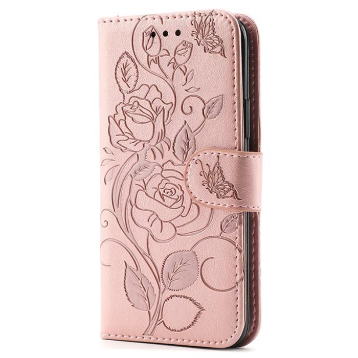 OEM - Samsung Galaxy A57 Plånboksfodral Konstläder Ställ Impräntad Ros - Roséguld