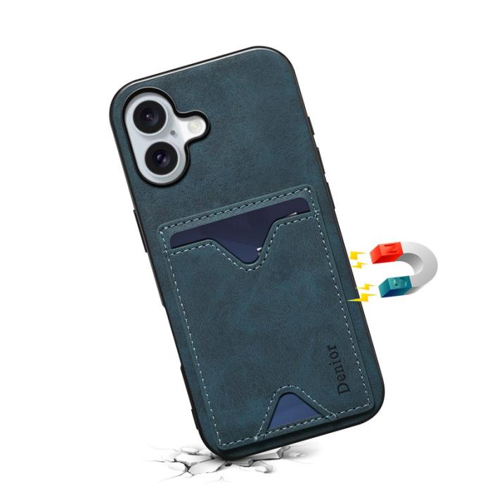 DENIOR - DENIOR iPhone 17 Fodral Kortfack Ställ i Konstläder - Blå