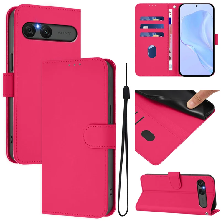 Sony Xperia 10 VII Plånboksfodral Solid Color Läder - Rosröd | 2353 | AlltMobil