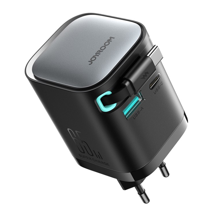 Joyroom - JOYROOM Snabbladdare 65W USB-C/USB-A Infällbar USB-C Kabel EU