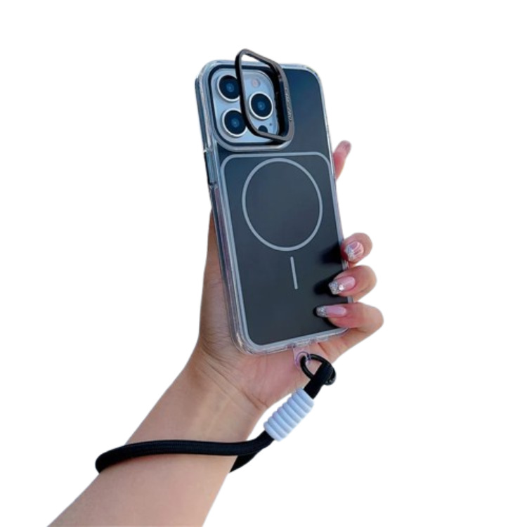 iPhone 15 Pro Max Mobilskal MagSafe Lens Kickstand med Handrem (Svart) | 2353 | AlltMobil