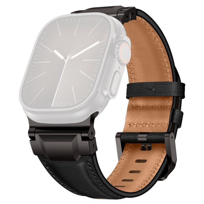 A-One Brand - Apple Watch (42/44/45/46/49mm) Armband Cowhide Läder - Svart