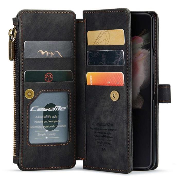 Caseme - CASEME Galaxy Z Fold 4 Plånboksfodral Zipper PU-Läder Stativ - Svart