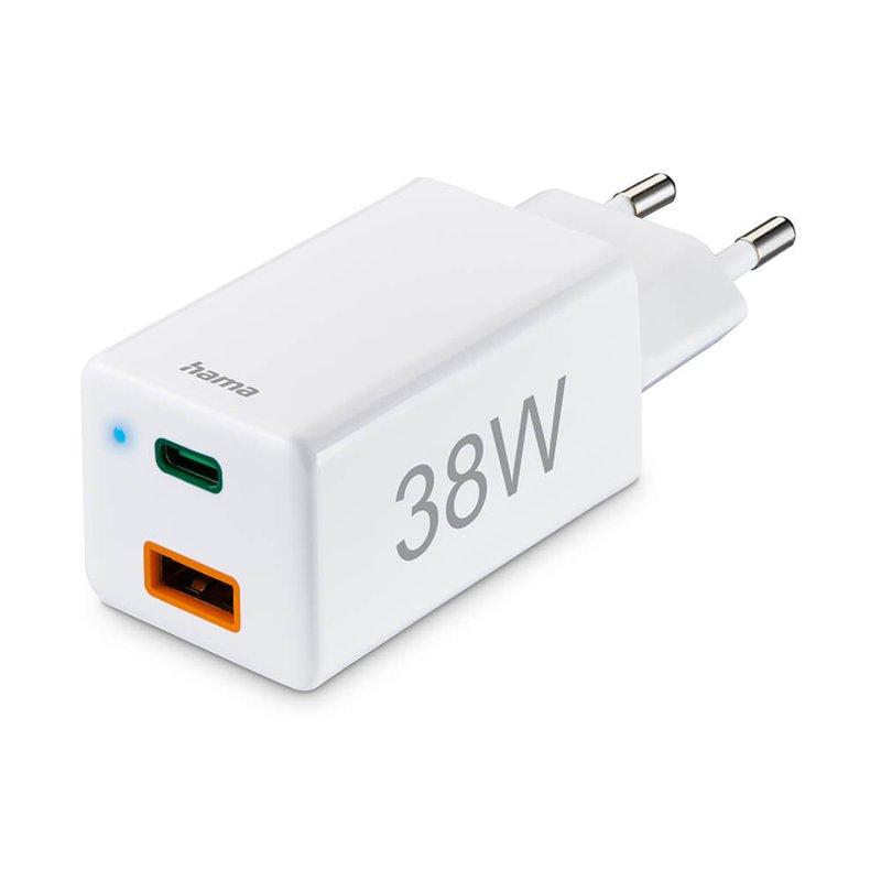 HAMA Miniladdare USB-C + USB-A Qualcomm 3.0 38W Vit