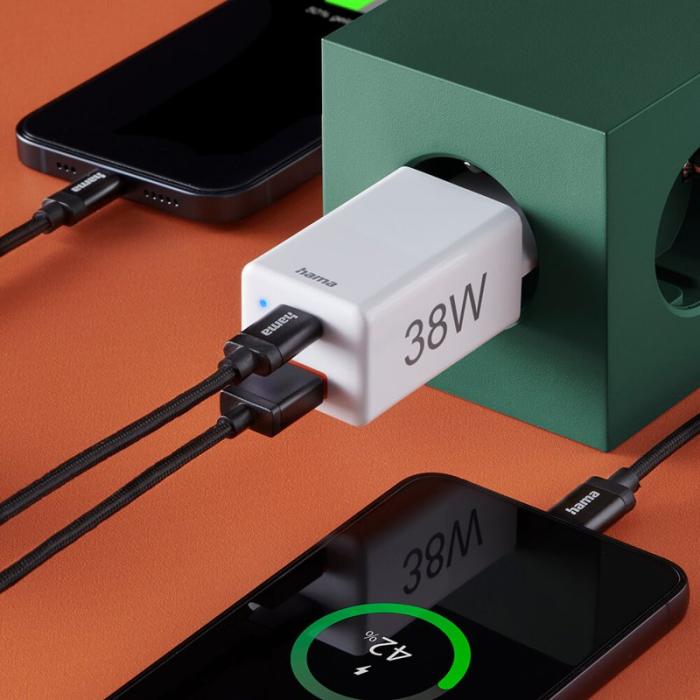 Hama - HAMA Miniladdare USB-C + USB-A Qualcomm 3.0 38W Vit