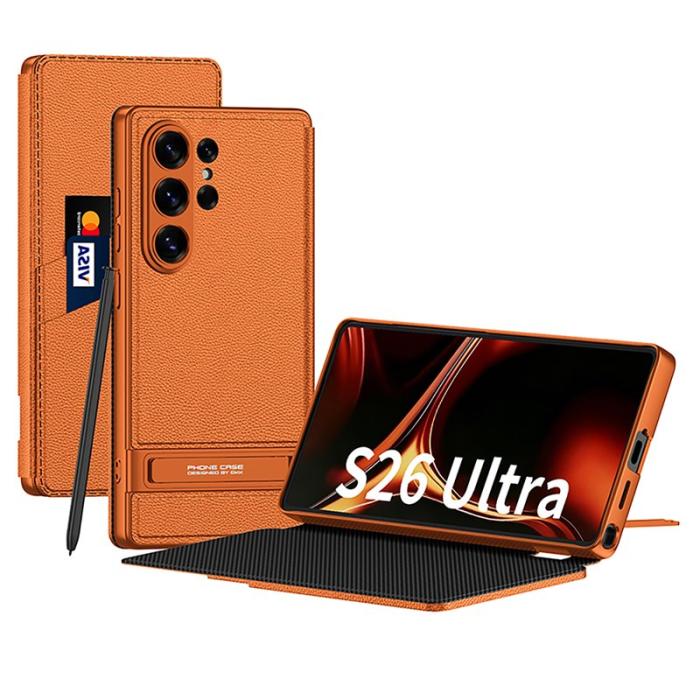 GKK - GKK Mobilfodral för Samsung Galaxy S26 Ultra Konstläder Kickstand - Orange