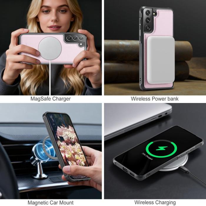 OEM - JEEHOOD Samsung Galaxy S21 FE 5G Fodral KonstLäder - Rosa