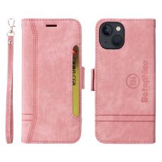 BETOPNICE - BETOPNICE 001 iPhone 15 Pl&aring;nboksfodral i Konstl&auml;der - Rosa