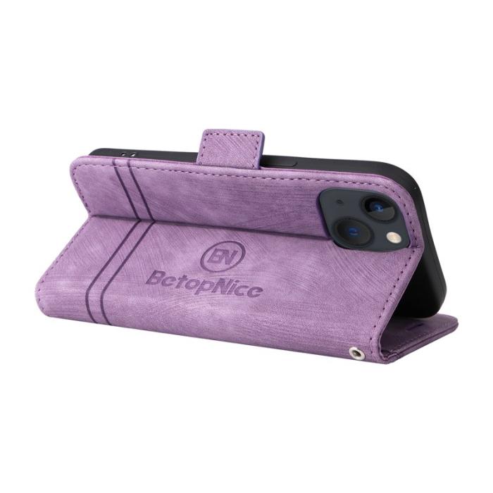 BETOPNICE - BETOPNICE 001 iPhone 15 Plånboksfodral i Konstläder - Lila
