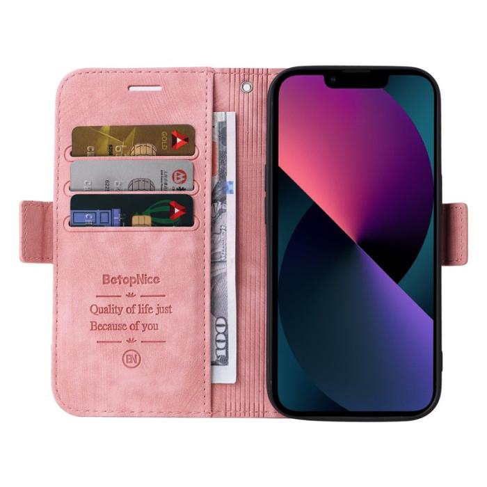 BETOPNICE - BETOPNICE 001 iPhone 15 Plånboksfodral i Konstläder - Rosa