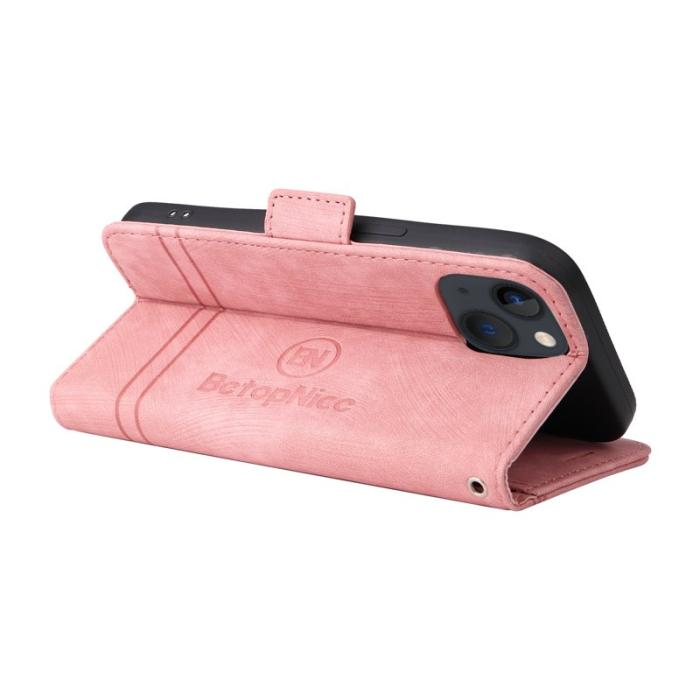 BETOPNICE - BETOPNICE 001 iPhone 15 Plånboksfodral i Konstläder - Rosa