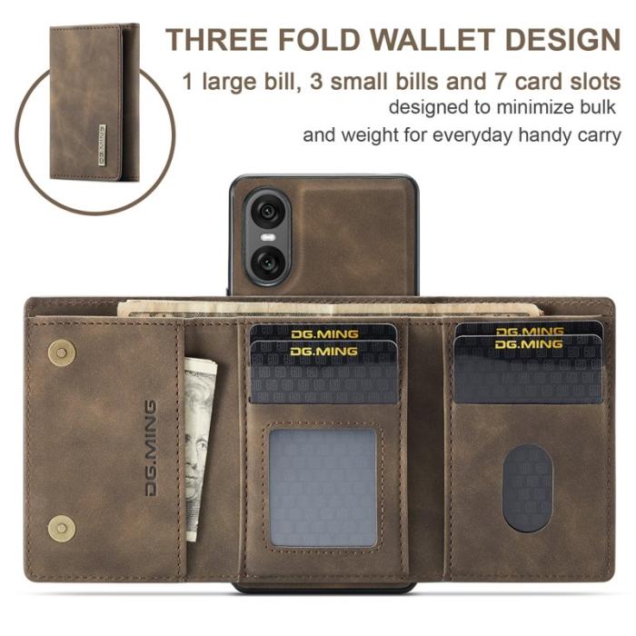 DG.MING - DG.MING Sony Xperia 10 VI Kickstand Konstläder Plånboksfodral Brun
