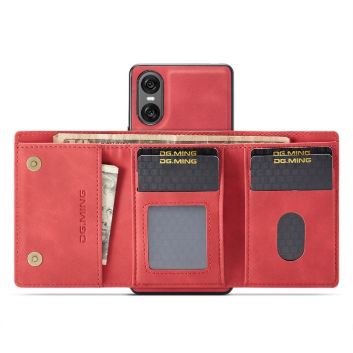 DG.MING - DG.MING Sony Xperia 10 VI Kickstand Konstläder Plånboksfodral Röd