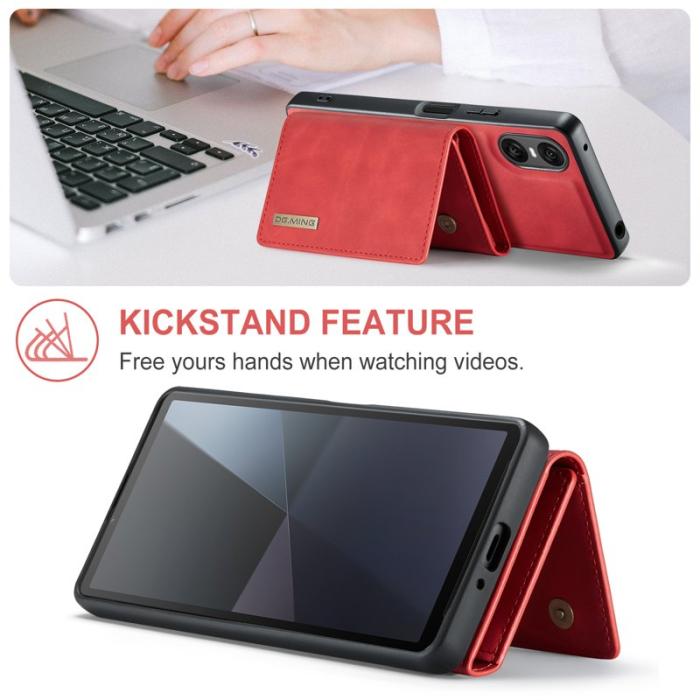 DG.MING - DG.MING Sony Xperia 10 VI Kickstand Konstläder Plånboksfodral Röd