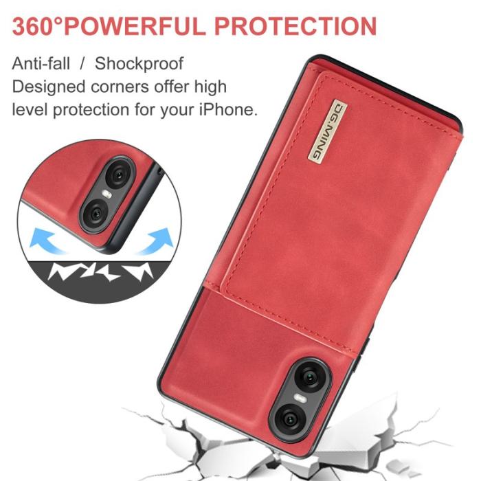 DG.MING - DG.MING Sony Xperia 10 VI Kickstand Konstläder Plånboksfodral Röd