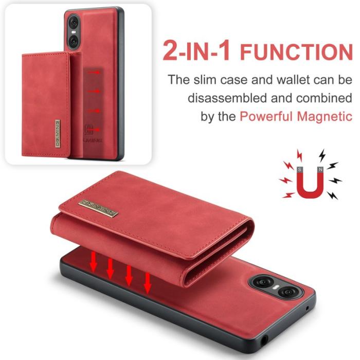 DG.MING - DG.MING Sony Xperia 10 VI Kickstand Konstläder Plånboksfodral Röd