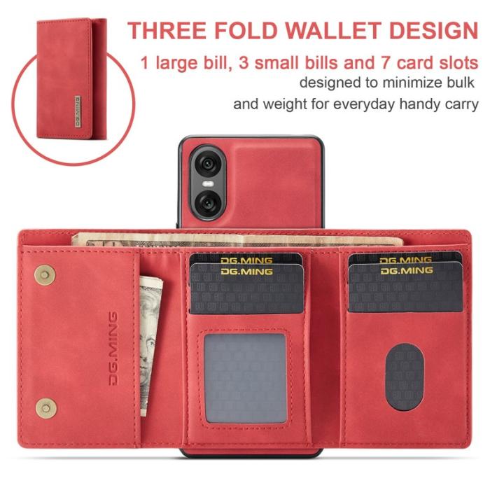 DG.MING - DG.MING Sony Xperia 10 VI Kickstand Konstläder Plånboksfodral Röd